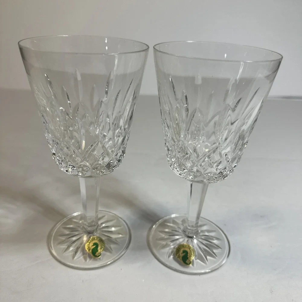 Pair of Waterford Lismore Lead Goblet 154037 Crystal Wine Glasses
